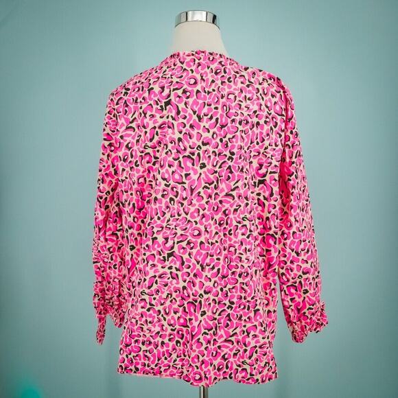 Lilly Pulitzer Size XL Sherida Pink Cheetah Leopard Animal Print Split V Neck Lo - Picture 4 of 9